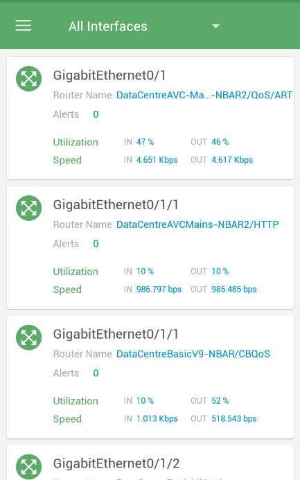 Karta szczegóły interfejsu w aplikacji NetFlow Analyzer