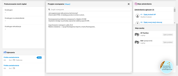 Widżety w ServiceDesk Plus 