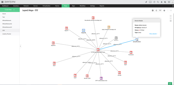 Mapa topologii sieci w OpManager