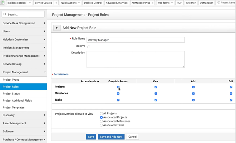 Moduł projektów w ServiceDesk Plus