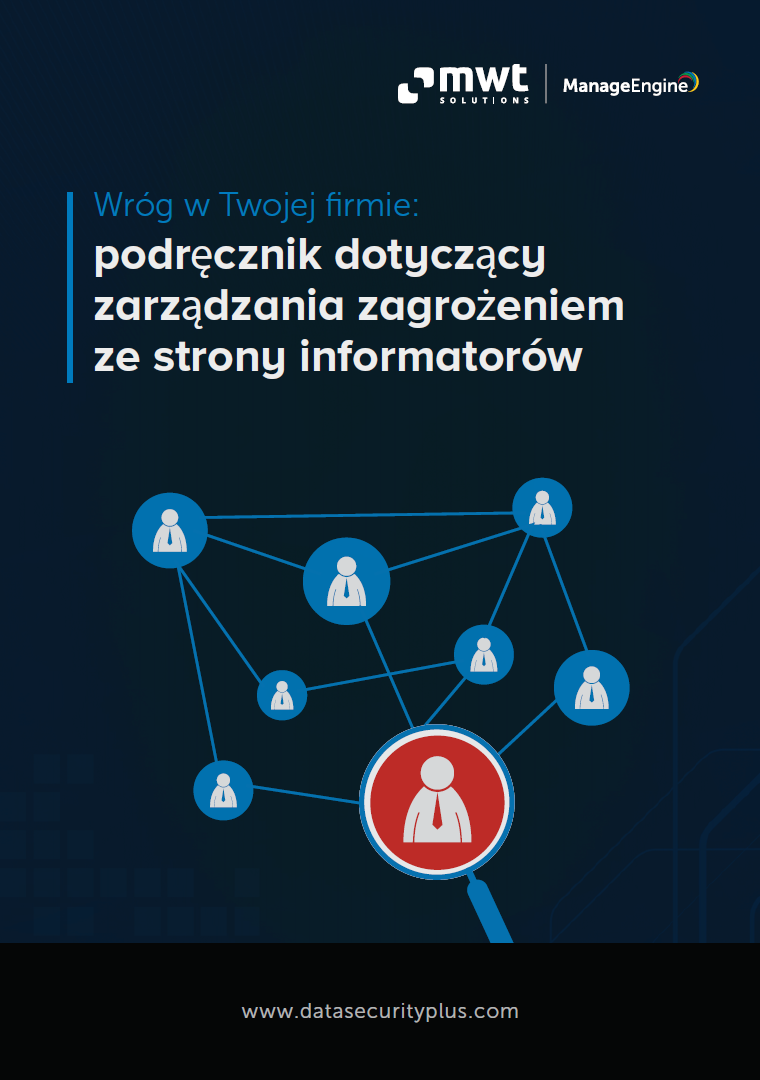 Okładka e-booka ManageEngine o zarządzaniu zagrożeniem ze strony informatorów
