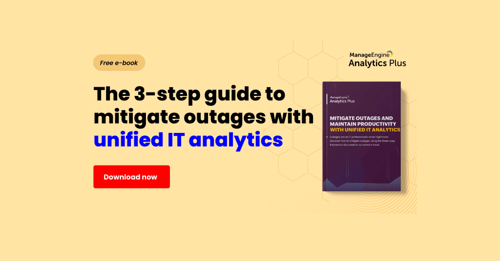 Grafika z tytułem e-booka "The 3-step guide to mitigate outages with unified IT analytics".